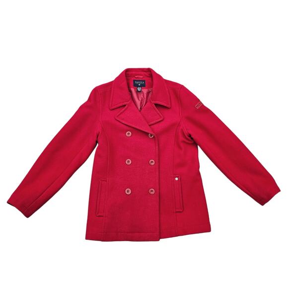 Classic Red Wool PeaCoat Nautica Size XL Double Breasted Collared Solid Color - Picture 12 of 12